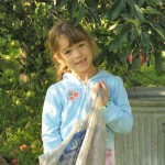 My younger daughter picking apples