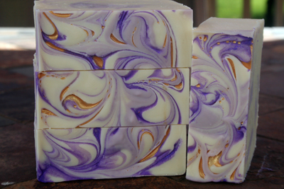 Purple-Gold Mica Swirl soap by Soaps N Such